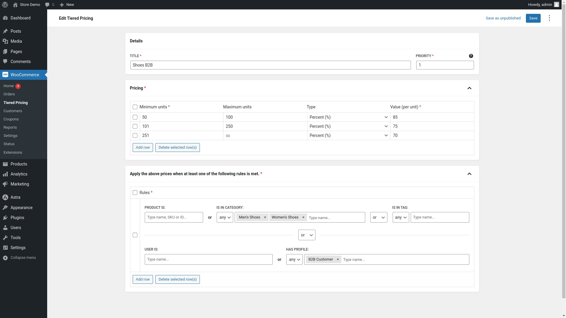Tiered pricing editor.